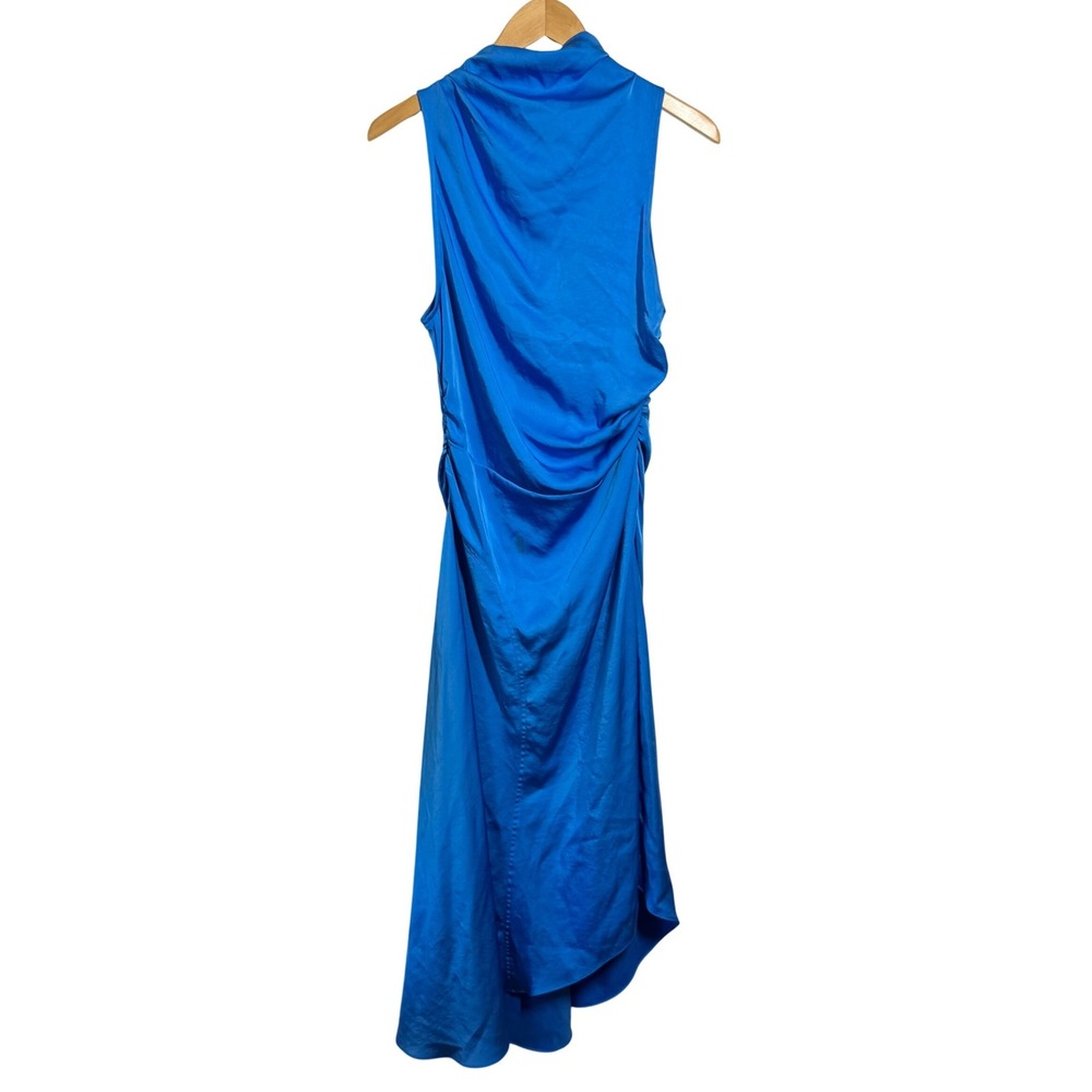 A.L.C. Iggy Dress Size 8 Ibiza Blue Satin Ruched High Low Midi Maxi Gown Formal